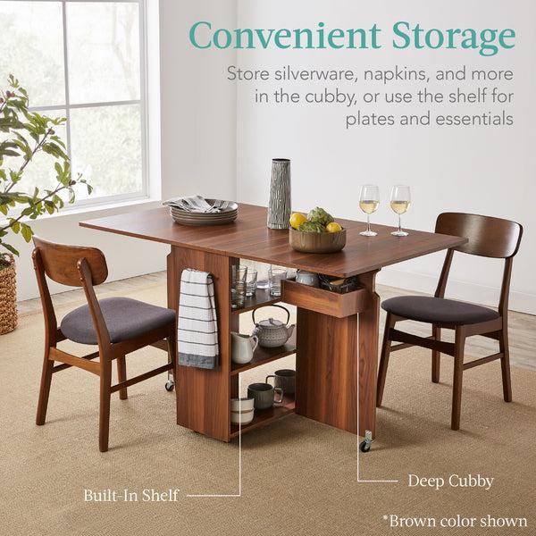 Best Choice Multipurpose Folding Table W/ Wheels 3 Storage Shelves Cubby Handle