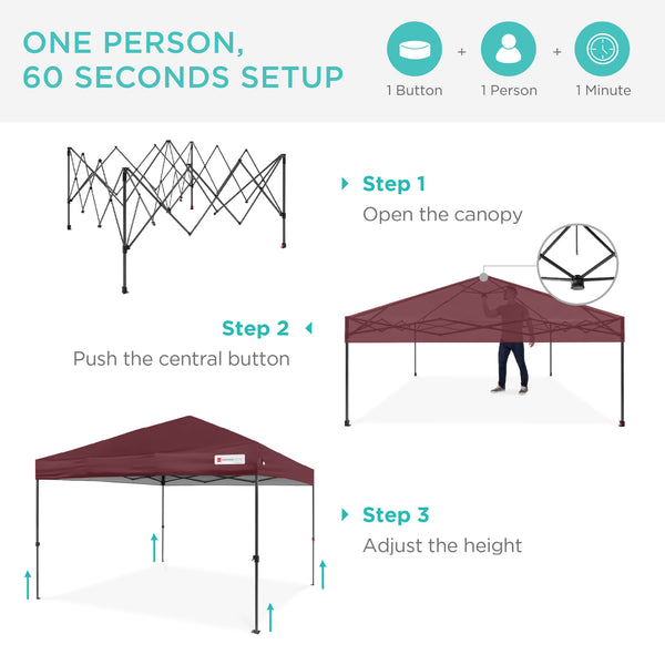 Best Choice One-Person Setup Instant Pop Up Canopy W/ Case 4 Weight Bags - 10x10ft