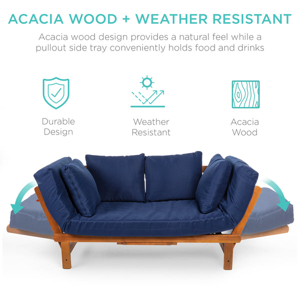 Best Choice Outdoor Convertible Acacia Wood Futon Sofa W/ 4 Pillows Removable Cushion