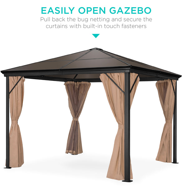 Best Choice Outdoor Hardtop Gazebo W/ Aluminum Frame Side Curtains Netting - 10x10ft