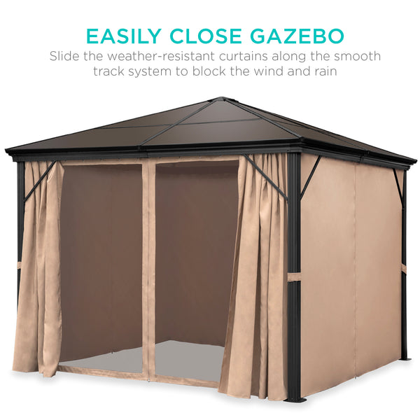 Best Choice Outdoor Hardtop Gazebo W/ Aluminum Frame Side Curtains Netting - 10x10ft