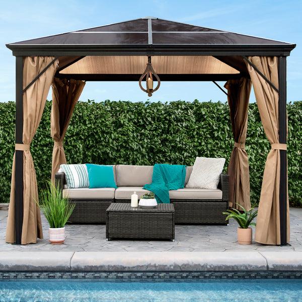 best choice Outdoor Hardtop Gazebo w/ Aluminum Frame Side Curtains Netting - 10x10ft