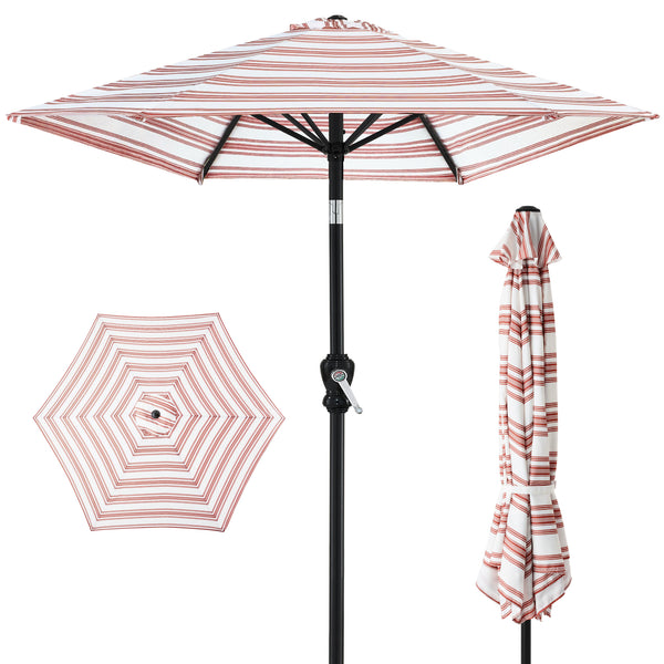best choice Outdoor Steel Striped Market Patio Umbrella w/ Tilt Crank Lift - 10ft
