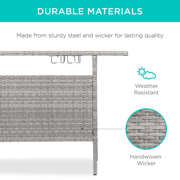Best Choice Outdoor Wicker Bar Counter Table W/ 2 Steel Shelves 2 Rails