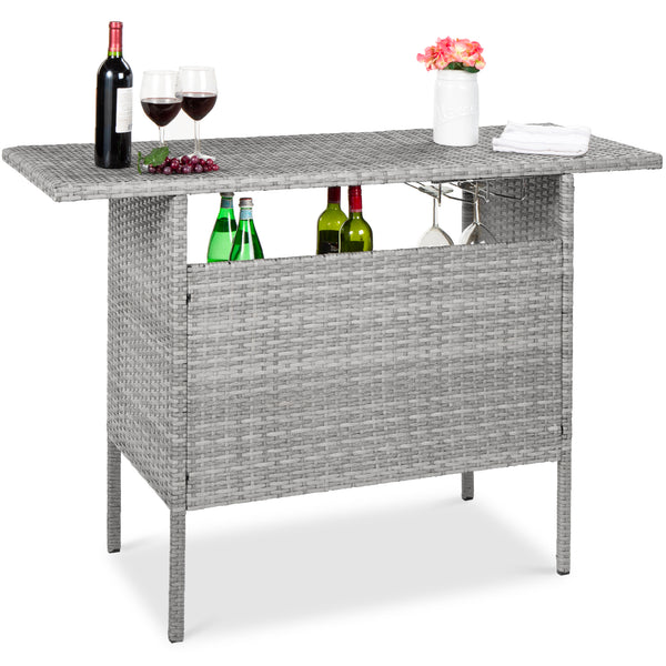 best choice Outdoor Wicker Bar Counter Table w/ 2 Steel Shelves 2 Rails