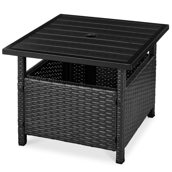 best choice Outdoor Wicker Patio Side Table Accent Furniture w/ Umbrella Hole