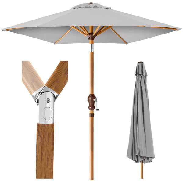 best choice Outdoor Woodgrain Pattern Patio Umbrella Decoration w/ Tilt Crank - 10ft