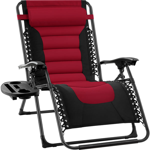 best choice Oversized Padded Zero Gravity Chair Folding Recliner w/ Headrest Side Tray