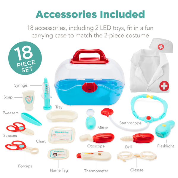Best Choice Play Doctor Kit For Kids Boys & Girls W/ 18 Accessories Doctor's Coat Hat