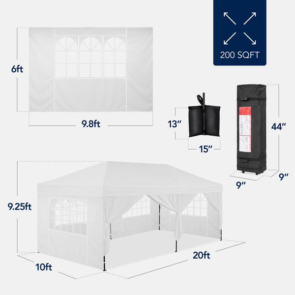 Best Choice Pop Up Party Tent Canopy W/ 1-Button Easy Setup - 10x20ft