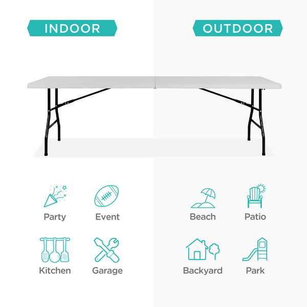 Best Choice Portable Folding Plastic Dining Table W/ Handle Lock - 8ft