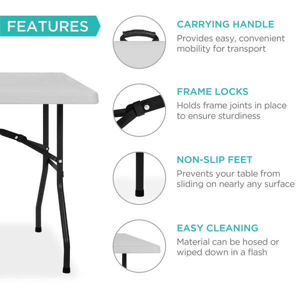 Best Choice Portable Folding Plastic Dining Table W/ Handle Lock - 8ft