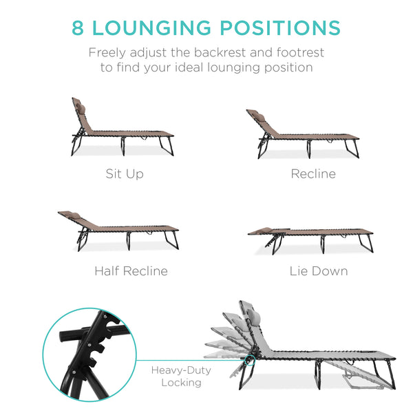 Best Choice Portable Patio Chaise Lounge Chair Outdoor Recliner W/ Pillow