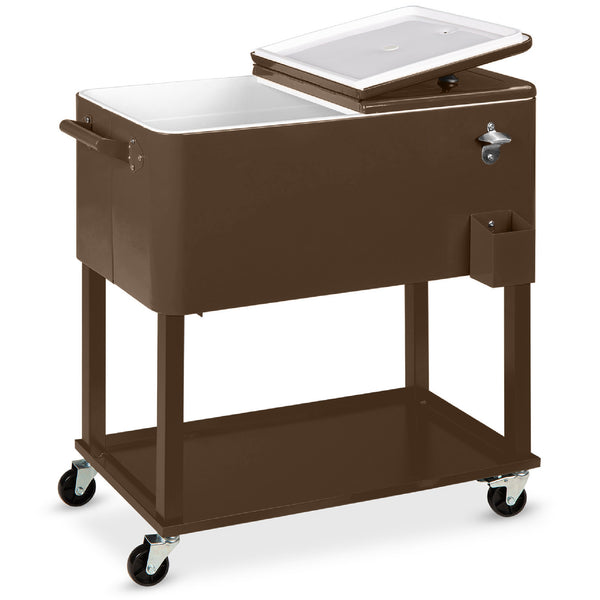 best choice Portable Rolling Cooler Cart w/ Bottle Opener Catch Tray - 80qt