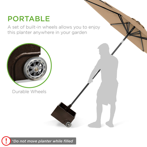 Best Choice Portable Steel Umbrella Base Stand Up To 150 Lbs W/ Fillable Planter Wheels