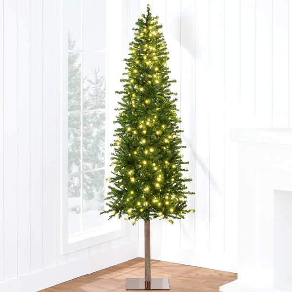 best choice Pre-Lit Artificial Alpine Slim Pencil Christmas Tree w/ LED Lights Stand