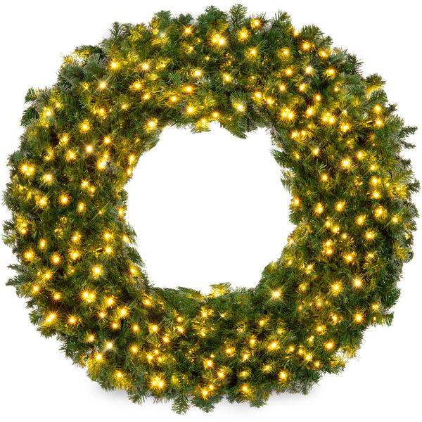 best choice Pre-Lit Artificial Fir Christmas Wreath w/ LED Lights Plug-In PVC Tips