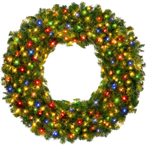 best choice Pre-Lit Artificial Fir Christmas Wreath w/ Multicolor LED Lights PVC Tips