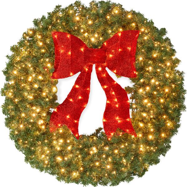 best choice Pre-Lit Artificial Fir Christmas Wreath w/ Red Bow LED Lights