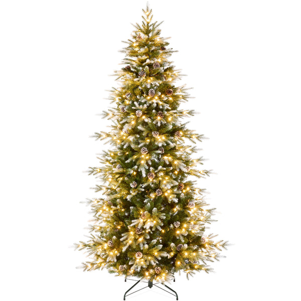 best choice Pre-Lit Artificial Flocked Slim Aspen Noble Fir Christmas Tree w/ Stand