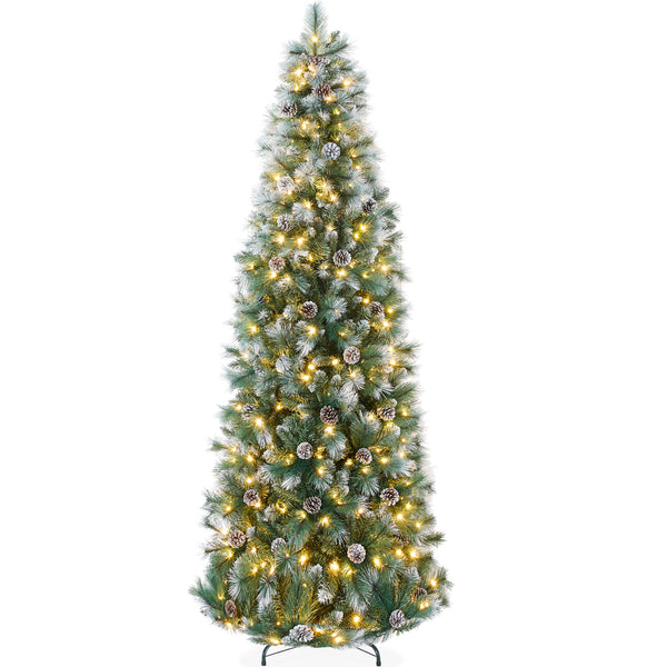 best choice Pre-Lit Artificial Frosted Scotch Pine Pencil Christmas Tree w/ Metal Stand