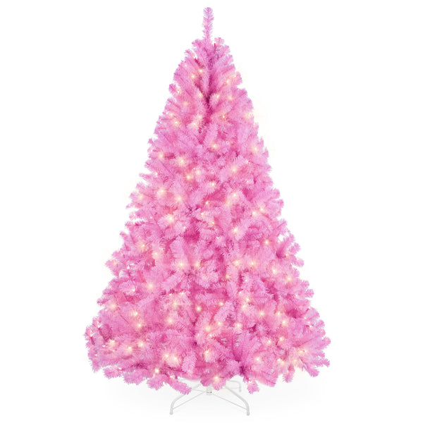 best choice Pre-Lit Artificial Pink Christmas Tree w/ Incandescent Lights Metal Stand
