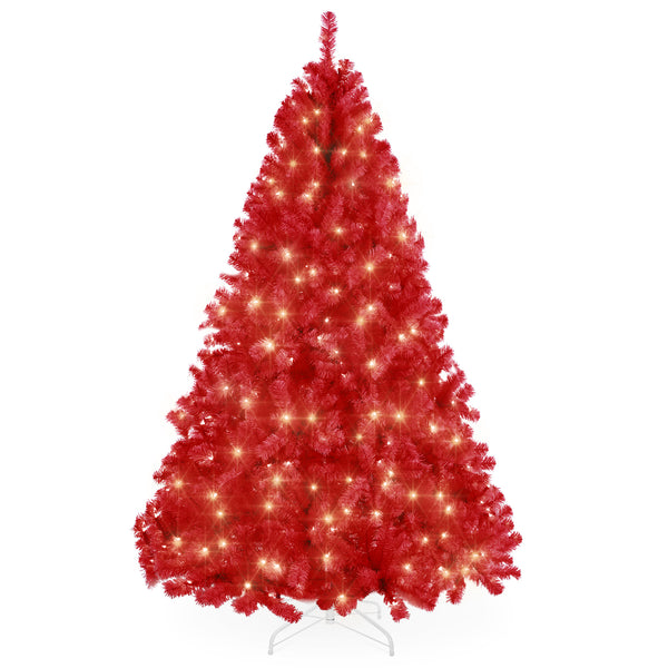 best choice Pre-Lit Artificial Red Christmas Tree w/ Incandescent Lights