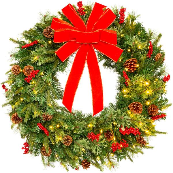 best choice Pre-Lit Battery Powered Christmas Wreath w/ Lights PVC Tips Ribbon