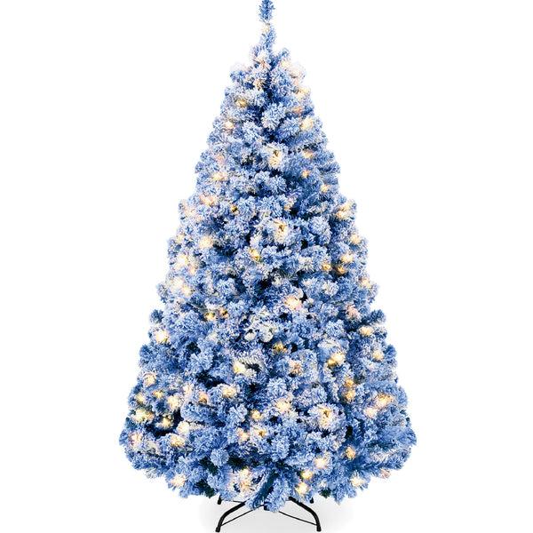 best choice Pre-Lit Blue Flocked Artificial Pine Christmas Tree w/ White Lights