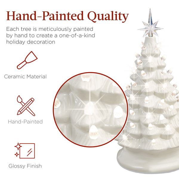 Best Choice Pre-Lit Ceramic Tabletop Christmas Tree With Lights- 15in