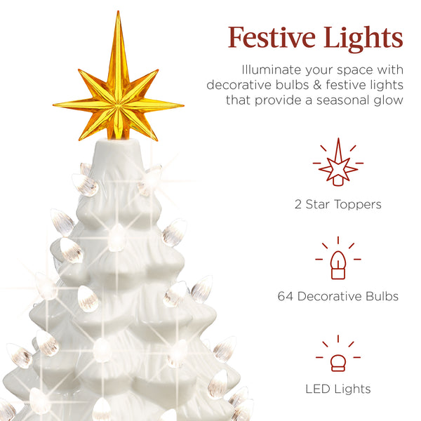 Best Choice Pre-Lit Ceramic Tabletop Christmas Tree With Lights- 15in