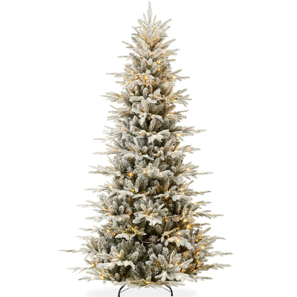 best choice Pre-Lit Flocked Artificial Aspen Noble Fir Christmas Tree w/ Metal Stand