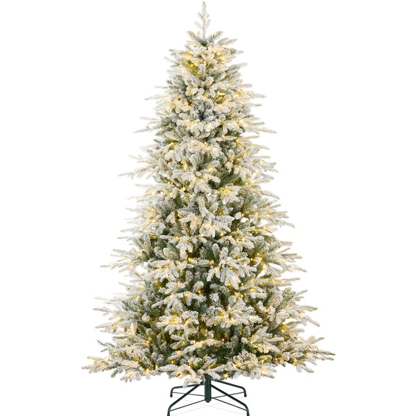 best choice Pre-Lit Flocked Full Aspen Christmas Tree w/ 2-in-1 Glowing LED Lights