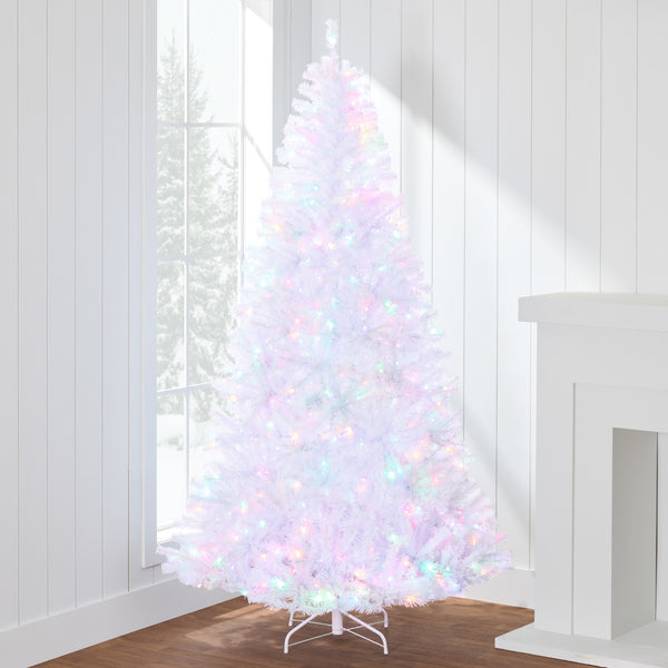 best choice Pre-Lit Hinged Artificial White Pine Christmas Tree w/ Multicolor Lights