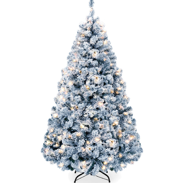 best choice Pre-Lit Ice Blue Flocked Artificial Pine Christmas Tree w/ White Lights