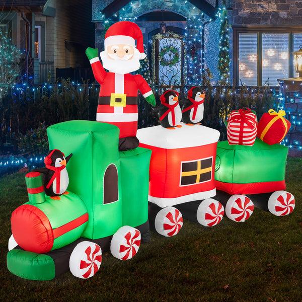 best choice Pre-lit Inflatable Christmas Train & Animated Santa Claus - 8.5ft
