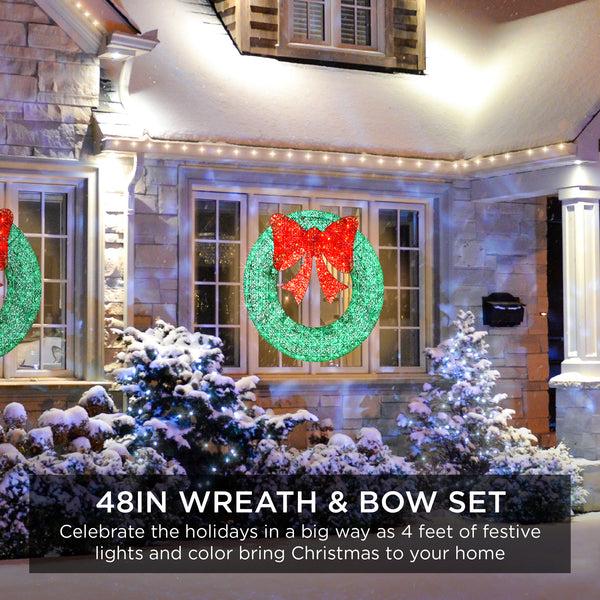 Best Choice Pre-Lit Outdoor Christmas Wreath LED Metal Holiday Decor W/ Bow - 48in