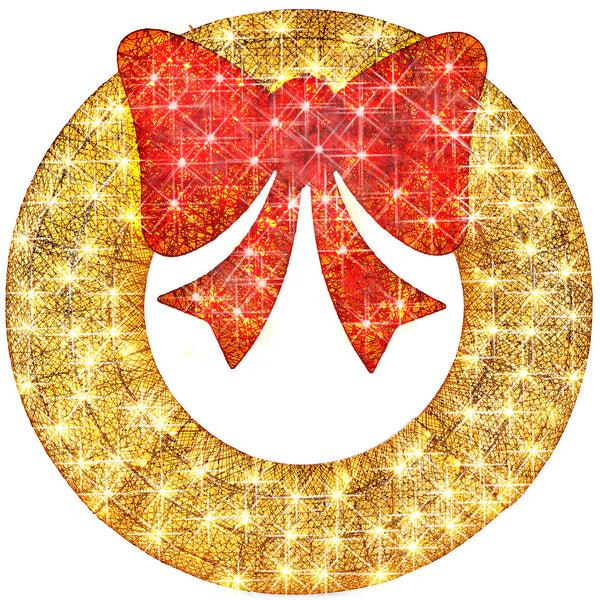 best choice Pre-Lit Outdoor Christmas Wreath LED Metal Holiday Decor w/ Bow - 36in