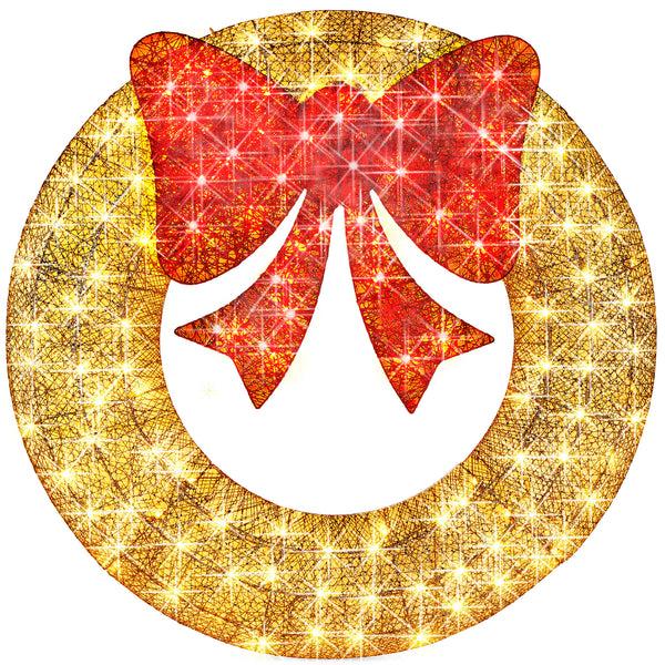 best choice Pre-Lit Outdoor Christmas Wreath LED Metal Holiday Decor w/ Bow - 60in