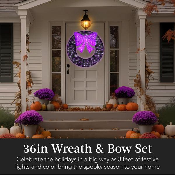 Best Choice Pre-Lit Outdoor Christmas Wreath LED Metal Holiday Decor W/ Bow - 36in