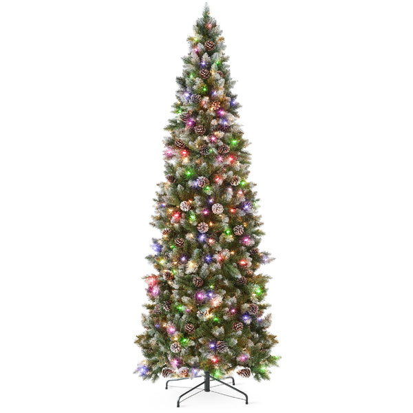 best choice Pre-Lit Partially Flocked Pencil Christmas Tree w/ 2-in-1 Multicolor Lights