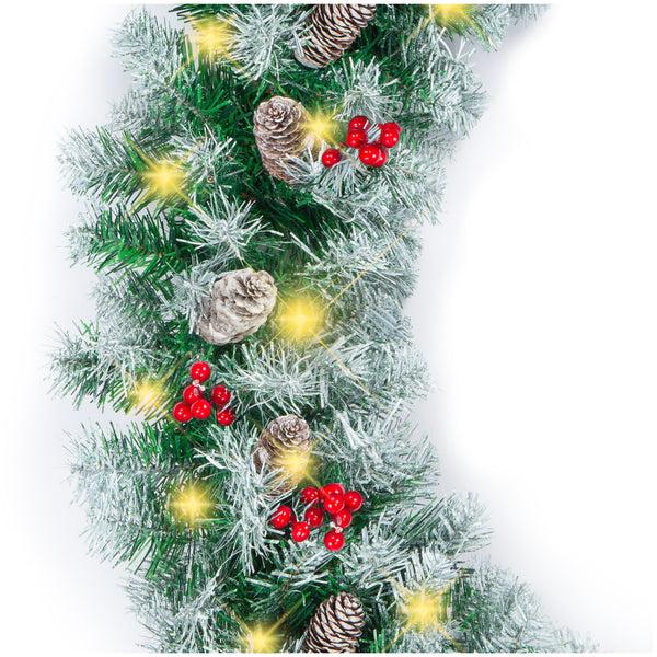 best choice Pre-Lit Pre-Decorated Garland w/ PVC Branch Tips 50 Lights - 9ft