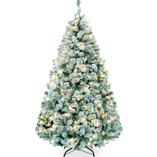 best choice Pre-Lit Sage Green Flocked Artificial Pine Christmas Tree w/ White Lights