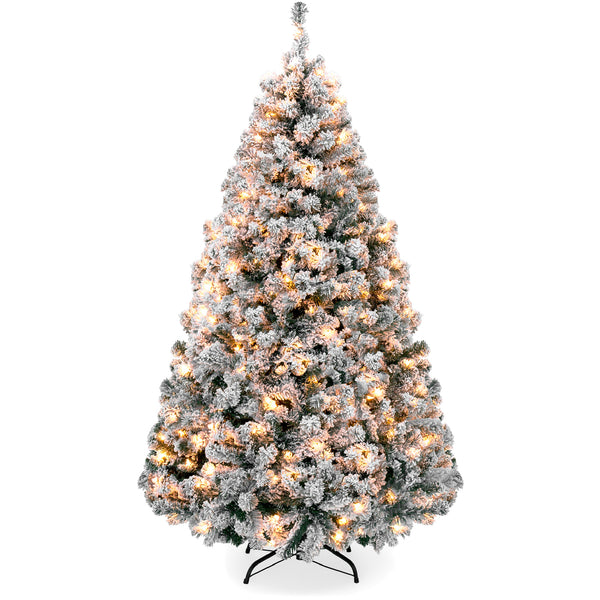 best choice Pre-Lit Snow Flocked Artificial Pine Christmas Tree w/ Warm White Lights