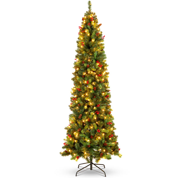 best choice Pre-Lit Spruce Pencil Christmas Tree w/ Berries Pine Cones