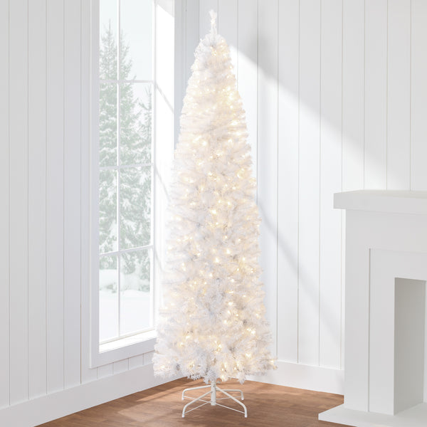 best choice Pre-Lit White Pencil Christmas Tree w/ Metal Base Incandescent Lights