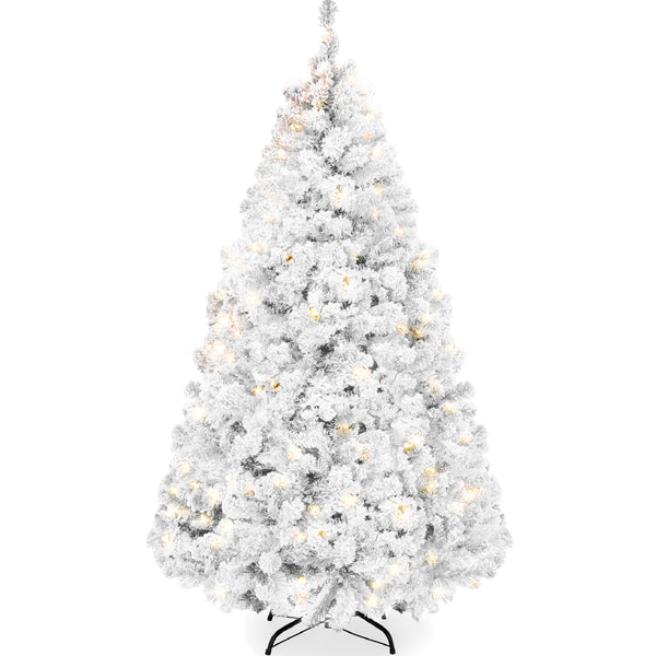 best choice Pre-Lit White Snow Flocked Artificial Pine Christmas Tree w/ 2-in-1 Lights