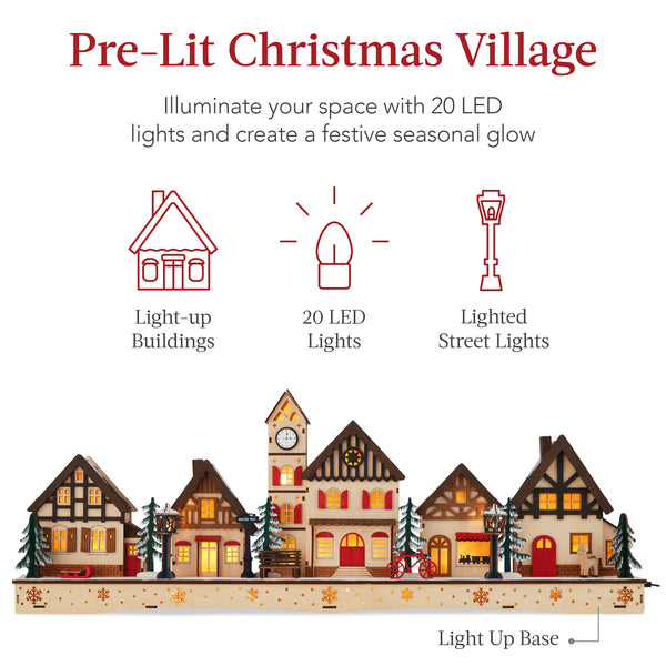 Best Choice Pre-Lit Wooden Christmas Village Winter Mantel Decor W/ 20 LED Lights