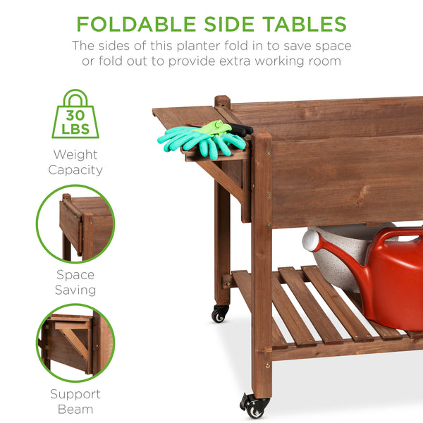 Best Choice Pre-Stained Mobile Raised Garden Bed Elevated Wood Planter Stand 57x20x33in