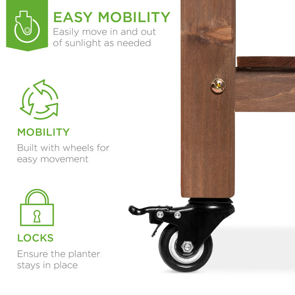 Best Choice Pre-Stained Mobile Raised Garden Bed Elevated Wood Planter Stand 57x20x33in